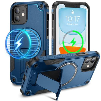 Caka for iPhone 11 Case, iPhone 11 Phone Case with Stand Blue | Compatible with MagSafe, Built-in Hidden Kickstand, Solid Protective Dual-layer TPU+PC Shockproof Magnetic Phone Cover - color: Blue