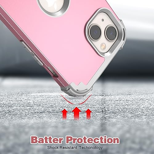 IDweel for iPhone 15 Case with Screen Protector,Luxury 3 in 1 Shockproof Slim Fit Hybrid Heavy Duty Protection Glitter Hard PC Cover Soft Silicone Bumper Full Body Case,Pink/Light Grey - color: Pink/Light Grey