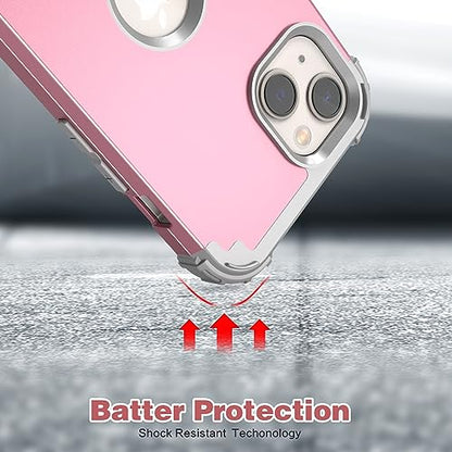 IDweel for iPhone 15 Case with Screen Protector,Luxury 3 in 1 Shockproof Slim Fit Hybrid Heavy Duty Protection Glitter Hard PC Cover Soft Silicone Bumper Full Body Case,Pink/Light Grey - color: Pink/Light Grey