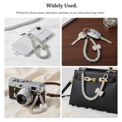 Luxury Diamond Phone Wrist Strap Beaded Cellphone Lanyard with Tether Tab Shiny Rhinestone Phones Chain Hands-Free Wristlet Bracelet Bow keychain Wristlet CellPhone Lanyards Phone Charm for Women