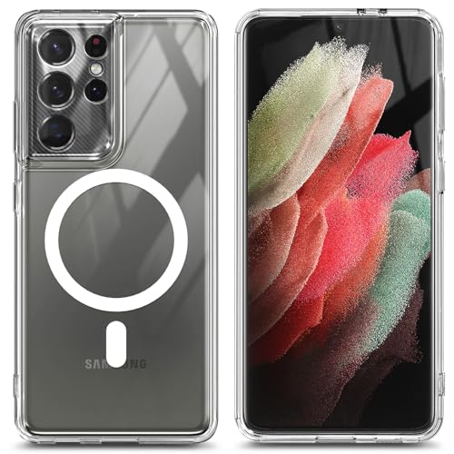 YZB Magnetic for Samsung Galaxy S21-Ultra Case, Clear | Compatible with MagSafe | Slim Fit Lightweight Shockproof, Military-Grade Protection, Yellowing Resistant Scratch-Resistant Back - color: Crystal Clear, size: Galaxy S21 Ultra