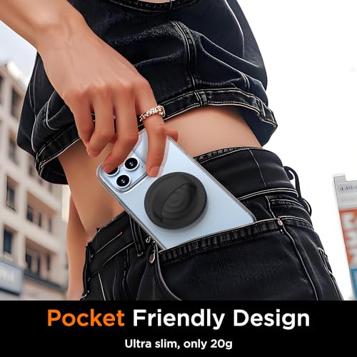 Upgraded Magnetic Phone Grip, Liquid Silicone Soft and Portable, Removable Finger Loop Ring Grip Holder for iPhone, Strong Magnetic Attraction, Compatible with MagSafe Phone Case, Black - color: Black