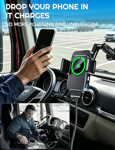 Truck Phone Holder, Wireless Car Charger Mount, 16.9" Arm, Big Rig