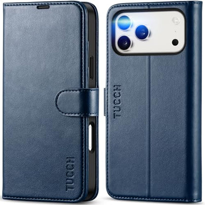 TUCCH Case Wallet for iPhone 17 Pro Max, RFID Blocking Folio, Dark Blue | 4 Card Holders, Kickstand, PU Leather, Magnetic Closure, Shockproof TPU Shell, Protective Flip Cover - color: Dark Blue