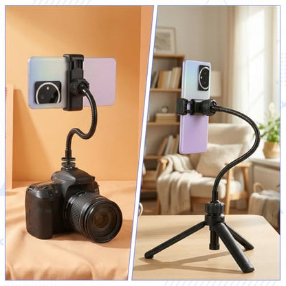 Flexible Phone Mount for Ring Light, Flexible Cell Phones Tripod Mount Adapter, Ring Light Phone Holder Attachment, RingLight Phones Holder Replacement Clamp with 1/4 and Hot Shoe Adapter