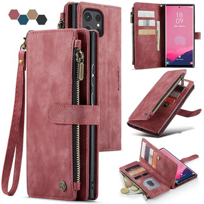 Samsung Galaxy S24 Ultra 5G Wallet Case with Card Holder Kickstand Magnetic Zipper Pocket Lanyard Strap Wristlet,Leather Flip Case Wallet for Samsung Galaxy S24 Ultra 5G 6.8 Inch (Red) - color: Red, size: S24 Ultra 6.8 Inch