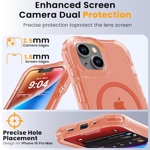 WRJ Magnetic Clear for iPhone 13 Case,iPhone 14 Case,[Compatible with MagSafe][Military Grade Drop Protection] Transparent Full Body Shockproof Protective Phone Case-Orange - color: Orange, style: Transparent