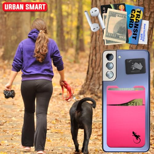 Gecko Travel Tech Double Pocket - Adhesive Card Holder - Cell Phone Pouch - Stick on Spandex Pocket - Carry Credit Cards and Cash (PINK BLACK) - color: PINK BLACK
