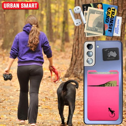 Gecko Travel Tech Double Pocket - Adhesive Card Holder - Cell Phone Pouch - Stick on Spandex Pocket - Carry Credit Cards and Cash (PINK BLACK) - color: PINK BLACK