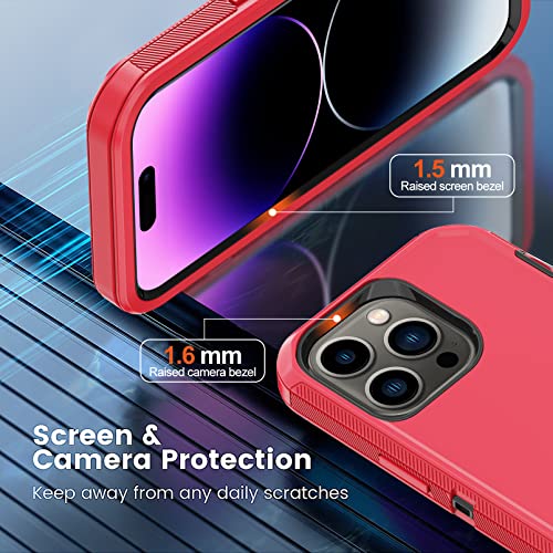 for iPhone 14 Pro Max Case with 2 Screen Protector,Heavy Duty Shockproof Drop Protection Rugged 3-Layer Military Tough Durable Protective Cover for Apple iPhone 14 Pro Max6.7 (Red/Black) - color: Red/Black