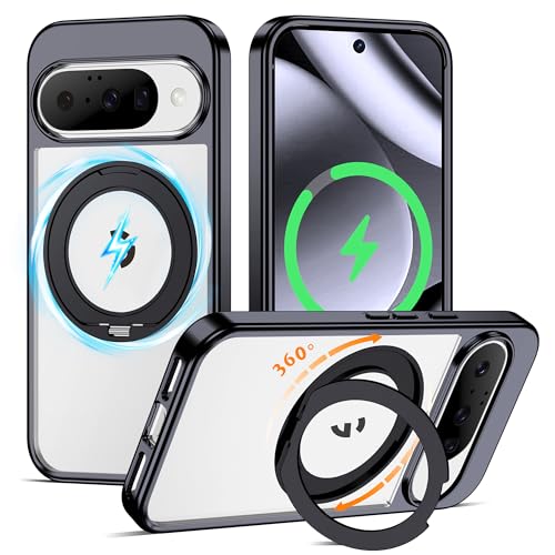 Compatible with Clear Google Pixel 10 Case & Google Pixel 10 Pro Case 6.3''with 360° Magnetic Ring Stand [Plating Phone Cases],Black - color: Black, size: Pixel 10 & Pixel 10 Pro