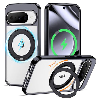 Compatible with Clear Google Pixel 10 Case & Google Pixel 10 Pro Case 6.3''with 360° Magnetic Ring Stand [Plating Phone Cases],Black - color: Black, size: Pixel 10 & Pixel 10 Pro