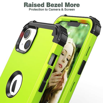 IDweel for iPhone 15 Case with Screen Protector,Luxury 3 in 1 Shockproof Slim Fit Hybrid Heavy Duty Protection Glitter Hard PC Cover Soft Silicone Bumper Full Body Case,Green - color: Green