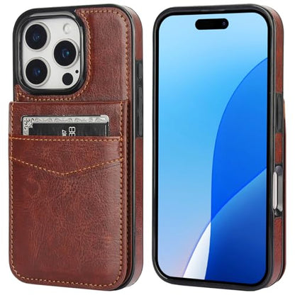 KIHUWEY for iPhone 16 Pro Wallet Case Card Holder Kickstand, Brown | Credit Card Slots, PU Leather, Magnetic Clasp, Flip Heavy Duty Protection Cover for Men and Women - color: Brown