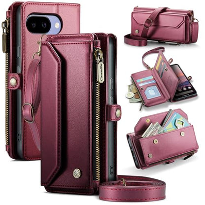 for Google Pixel 10a 6.3" Case, Women Men Multi-Function Wallet Case with Stand RFID Blocking Includes Shoulder Strap Wrist Strap Google Pixel 10a (Red) - color: Red