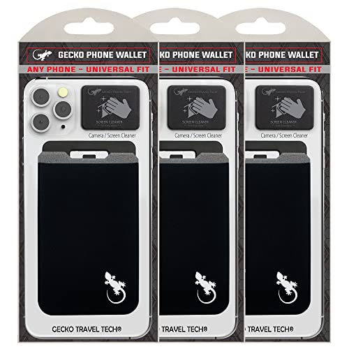 Phone Wallet - Adhesive Card Holder - Cell Phone Pouch - Stick on Lycra Pocket by Gecko - Carry Credit Cards and Cash - color: FAMILY - BLACK WHITE