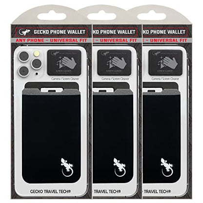 Phone Wallet - Adhesive Card Holder - Cell Phone Pouch - Stick on Lycra Pocket by Gecko - Carry Credit Cards and Cash - color: FAMILY - BLACK WHITE