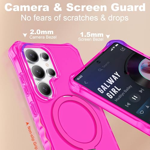 Compatible with Samsung Galaxy S24 Ultra Case 6.8'' Cute Wavy Frame with Magnetic Stand [Compatible with Mag-Safe] Military-Grade Translucent Phone Case for Women Girls, Hot Pink - color: Hot Pink, size: Samsung Galaxy S24 Ultra