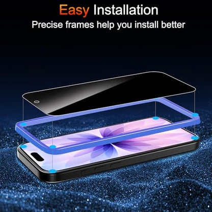 TZGZT Privacy Screen Protector for iPhone 17, Tempered Glass, Case Friendly - color: iPhone 17-3Pack-Black