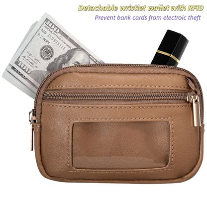 Clip and Go strap for phone with Leather Wallet crossbody phone - color: Khaki