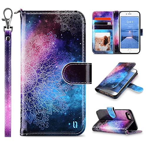 ULAK for iPhone SE 3(2022)/SE(2020)/8/7 Wallet Case Card Holder, Mandala | Premium PU Leather Flip Case with Kickstand Card Slots,RFID Blocking,Wrist Strap, Durable Shockproof Cover 4.7 Inch - color: Mandala