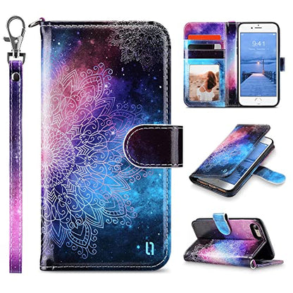 ULAK for iPhone SE 3(2022)/SE(2020)/8/7 Wallet Case Card Holder, Mandala | Premium PU Leather Flip Case with Kickstand Card Slots,RFID Blocking,Wrist Strap, Durable Shockproof Cover 4.7 Inch - color: Mandala