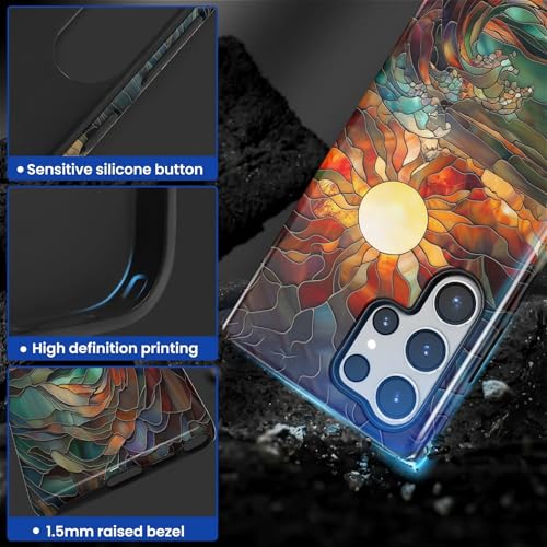 Case for Samsung Galaxy S23 Ultra, 2 in 1 PC Hard Shell & Silicone Inner Bumper, AntiScratch Fullbody Cover Shockproof Slim Design Stained Glass Sun Waves - color: Stained Glass Sun Waves, size: Galaxy S23 Ultra