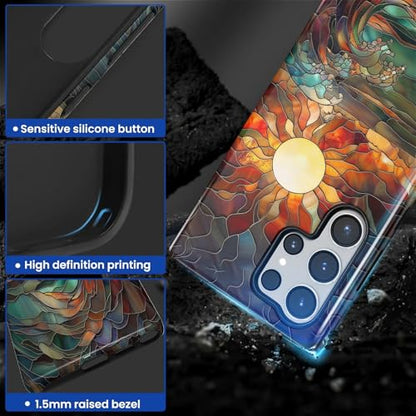 Case for Samsung Galaxy S23 Ultra, 2 in 1 PC Hard Shell & Silicone Inner Bumper, AntiScratch Fullbody Cover Shockproof Slim Design Stained Glass Sun Waves - color: Stained Glass Sun Waves, size: Galaxy S23 Ultra