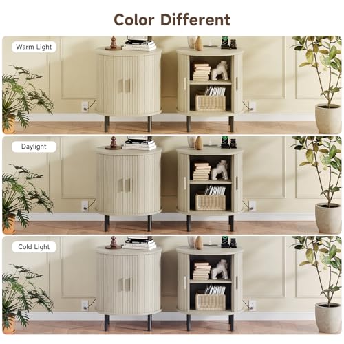 Oval End Table with Charging Station & Door (1, Natural White) - color: Natural White