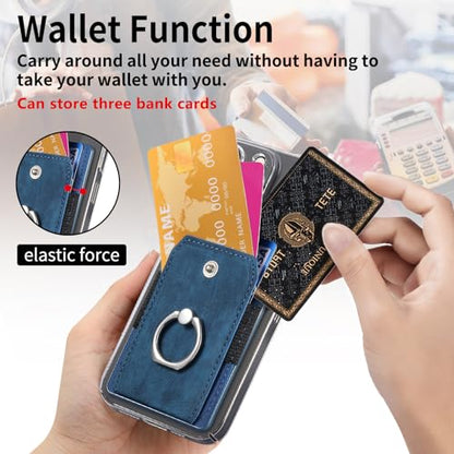Cell Phone Card Holder with Ring Grip,Adhesive Phone Card Wallet,Blue - color: Blue