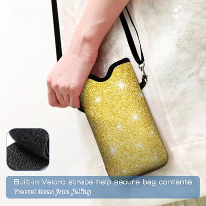 Neoprene Cell Phone Pouch 7.5 X 4.3 in Cloth Mobile Protection Case Bag with Crossbody Strap Neck Lanyard Cell Phone Case Gold Glitter Pattern - color: Gold Glitter Pattern