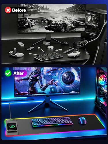 Wireless Charging Mouse Pad Gaming, 31.5"x11.8" Large Desk Mat, Waterproof - color: RGB-31.5"x11.8"