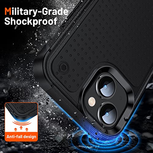 Designed for iPhone 14 Case iPhone 13 Case 2 in 1 Gift Militay Grade Drop Protective Rugged Heavy Duty Cover Shockproof for iPhone 14 Phone Case for Women Men boy Girl (Black) - color: Black