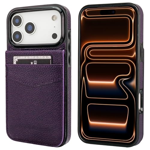 KIHUWEY for iPhone 17 Pro Max Wallet Case Card Holder, Lichee Dark Purple | Credit Card Slots, PU Leather, Kickstand, Flip Heavy Duty Protection Cover for Men and Women - color: Lichee Dark Purple