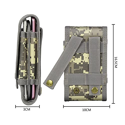 Double Capacity Phone Holster, Tactical Molle Pouch Compact Belt Waist Bag for iPhone 15 Pro Max/15/14 Plus/14/13 Pro Max/12/11/XS Max, Size Large - color: Camouflage Digital Grey