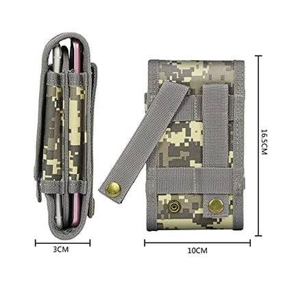 Double Capacity Phone Holster, Tactical Molle Pouch Compact Belt Waist Bag for iPhone 15 Pro Max/15/14 Plus/14/13 Pro Max/12/11/XS Max, Size Large - color: Camouflage Digital Grey