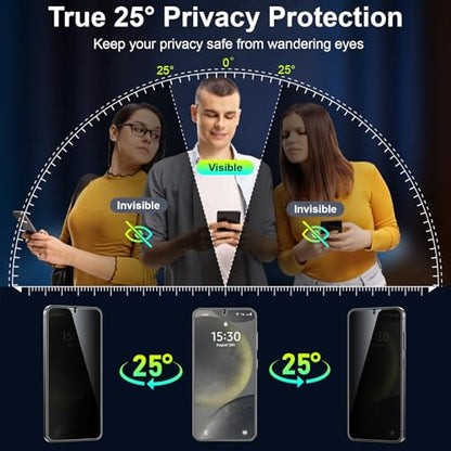 Esanik [2+2 Pack Privacy Screen Protector for Samsung Galaxy S25 Plus 6.7'' Anti Spy PET Film(NOT Glass) with Easy Installation Frame + Camera Lens Protector Fingerprint ID Compatible