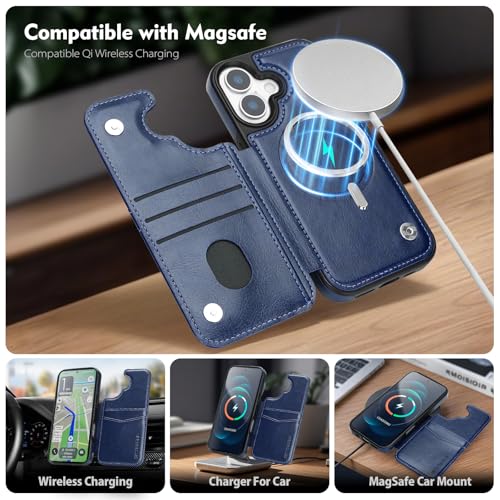 SkyEagle Compatible with MagSafe iPhone 17 Case Wallet,Blue | Magnetic Clasp,RFID Blocking,PU Leather,Flip Folio Shockproof Phone Cover,with Credit Card Slots & Kickstand for Men & Women - color: Blue, size: iPhone 17 - 6.3"