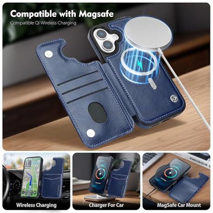 SkyEagle Compatible with MagSafe iPhone 17 Case Wallet,Blue | Magnetic Clasp,RFID Blocking,PU Leather,Flip Folio Shockproof Phone Cover,with Credit Card Slots & Kickstand for Men & Women - color: Blue, size: iPhone 17 - 6.3"