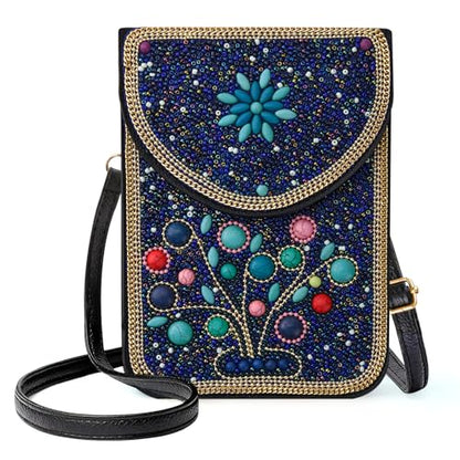 Small Beaded Crossbody Bag for Women, Boho Cell Phone Shoulder Purse Wallet with Handcrafted Colorful Beads - color: Tree-7