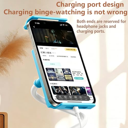 2-in-1 Gooseneck Phone & Tablet Holder for Bed, Flexible Clamp Mount & Overhead Stand for Desk & Headboard, Compatible with iPhone 17/16/15/14 and 4–10.6" Devices (Blue) - color: Blue