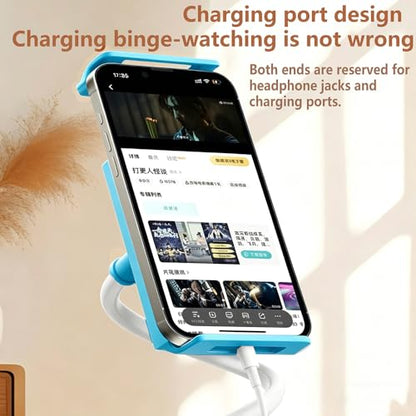 2-in-1 Gooseneck Phone & Tablet Holder for Bed, Flexible Clamp Mount & Overhead Stand for Desk & Headboard, Compatible with iPhone 17/16/15/14 and 4–10.6" Devices (Blue) - color: Blue