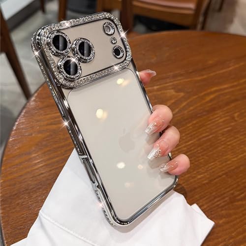Glitter Diamond Case for iPhone 17 Pro Clear Built in Shiny Camera Protector 17 Pro Case Women Girls Cute Bling Sparkle Luxury Plating Soft TPU Shockproof Protective Phone Cover 6.3", Silver - color: Silver, size: For iPhone 17 Pro 6.3"