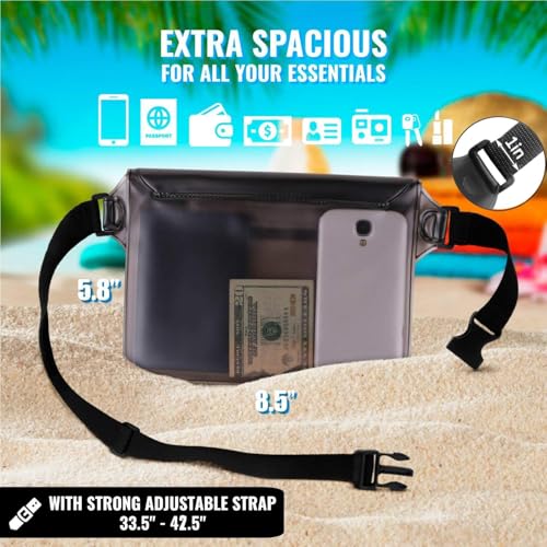 AiRunTech Waterproof Fanny Pack, Beach Cruise Vacation Essentials, Waterproof Pouch Protect Phone Passport Valuables Dry Safety, Paddle Board Kayaking Boating Swimming Accessories-2 Pack（Gray + Black） - color: Black+Grey