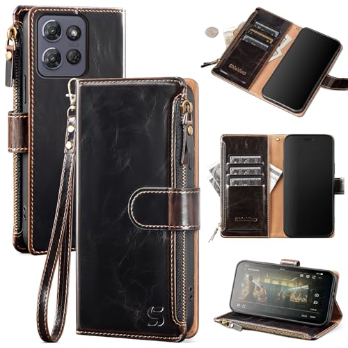 Shieldtop Compatible with Motorola Moto G Power 5G 2025 Wallet Case with Card Holder,Women Men RFID Blocking PU Leather Flip Phone Case Protective Cover Wrist Strap Zipper Credit Card Slots,Coffee - color: Coffee, size: Moto G Power 5G 2025 - 6.8"