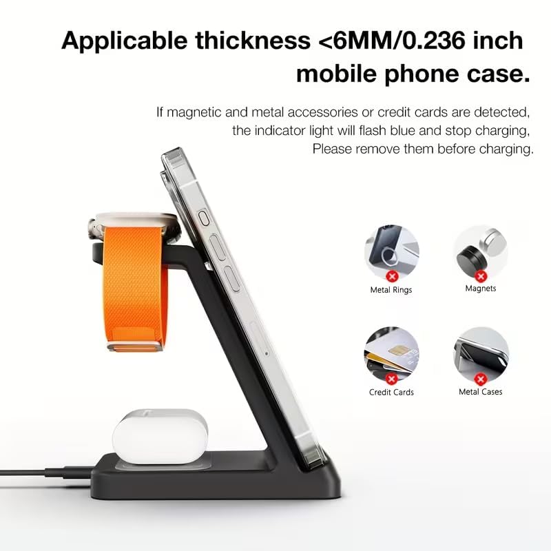 Fast Wireless Charging Station, Transform Your Workspace with Our 3-in-1 Wireless Charger & Stylish Charging Stand with Phone Holder for Home and Office,Black