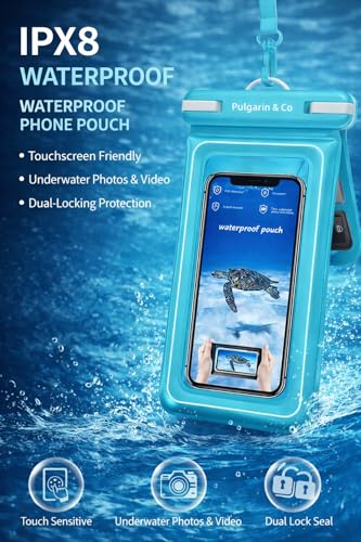 Pulgarin & Co Waterproof Phone Pouch (Blue, Floating Double Pocket Waterproof Pouch) - color: Blue