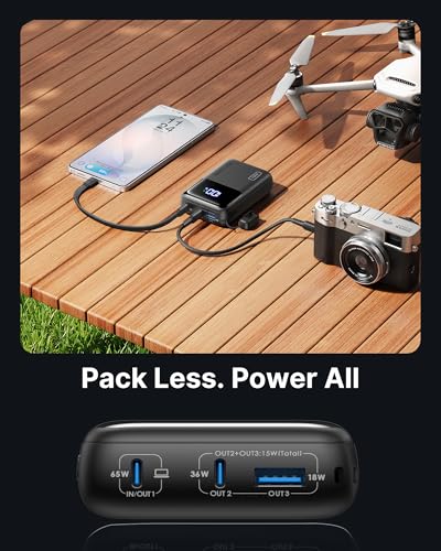 INIU Laptop Power Bank, Smallest 20000mAh 65W Fast Charging Battery Pack - color: Metallic Black