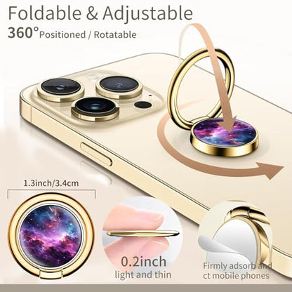 Cell Phone Ring Holder, Cute Phone Ring Grip Stand, 360°Rotation Funny Metal Kickstand Finger Grip Purple Luxury Universe - color: Purple Luxury Universe