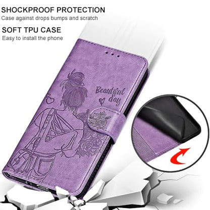 for iPhone 13/14 Wallet case, Purple-Girl | 3 Card Holders, Kickstand, Shockproof TPU Shell, PU Leather, Magnetic Closure, Protective Flip Folio Cover, Women - color: 2
